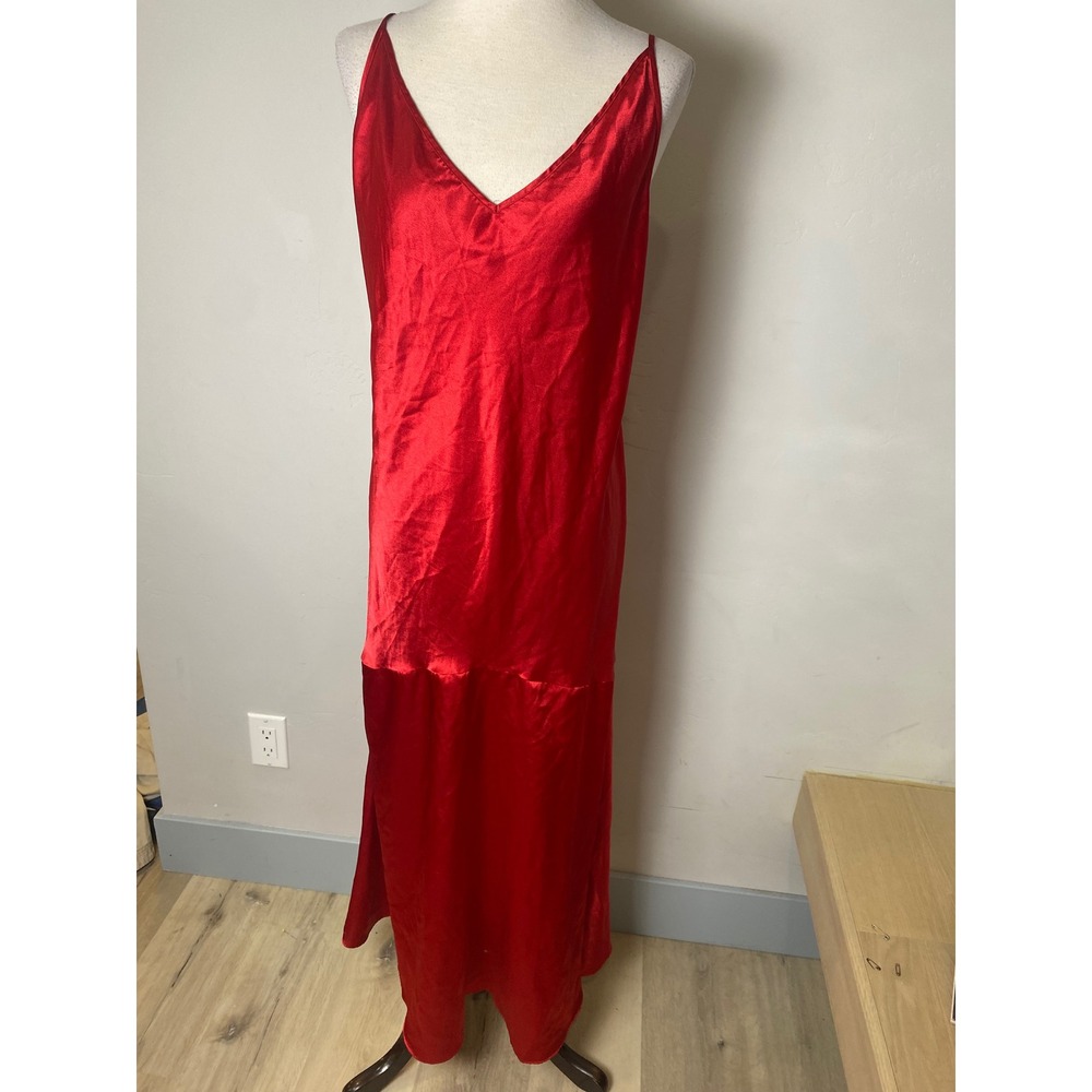 Vintage 90s Victoria's Secret Red Satin Asymmetric Slip Dress Maxi Large